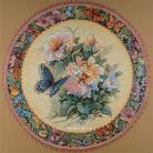Tapestry table round mat "Butterfly and Flowers"